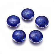 CCB Plastic Beads, with Enamel, Flat Round, Platinum, Blue, 25~25.5x9mm, Hole: 1.4mm(CCB-J037-D01)