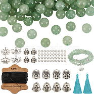 Natural Green Aventurine Beaded Pendant Decoration Jewelry Set DIY Making Kit, Alloy Yoga & Nylon Tassels Jewelry Set, 9~92x0.65~20x0.65~10mm, Hole: 1~3mm(DIY-OC0012-06)