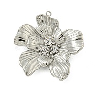 304 Stainless Steel Pendants, with Rhinestone, Flower Charm, Stainless Steel Color, Crystal, 26x24.5x4mm, Hole: 1.2mm(STAS-L022-438P-01)