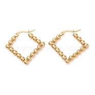 304 Stainless Steel Hoop Earrings, Rhombus, Real 18K Gold Plated, 28x31x4mm(EJEW-M221-11G)