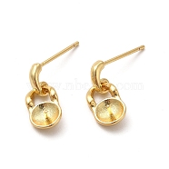 Rack Plating Brass Stud Earring Findings, Long-Lasting Plated, Cadmium Free & Lead Free, for Half Drilled Beads, Lock, Real 18K Gold Plated, 14mm, Pin: 1mm, Fit for 1mm Hole(EJEW-P226-13G)