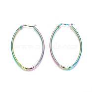 304 Stainless Steel Geometric Hoop Earrings, Hypoallergenic Earrings for Women Girls, Hypoallergenic Earrings, Oval, Rainbow Color, 53.5x34.5x2mm, 12 Gauge, Pin: 1x0.6mm(STAS-D171-05B-M)