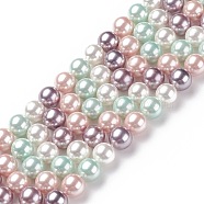 Shell Pearl Bead Strands, Grade A, Round, Mixed Color, 8mm, Hole: 1mm, about 49~52pcs/strand, 16 inch(BSHE-L017-10)