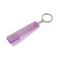Ferroalloy, Plastic and Acrylic Keychain, with Glitter Powder, Contactless Card Extractor, for Long Nail Card Extractor Keychain with Card Puller for Girls, Rectangle, Purple, 15.5cm(KEYC-C048-02C)