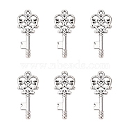 Tibetan Style Alloy Pendants, Skeleton Key Alloy Pendants, Lead Free, Nickel Free and cadmium free, Antique Silver, 33x14x2mm, Hole: 2mm(LF11137Y-NF)