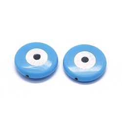 Synthetic Turquoise Beads, with Shell, Flat Round with Evil Eye, Deep Sky Blue, 8x2~2.5mm, Hole: 0.6mm(G-I252-10B)