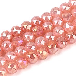 Anti-Tarnish Electroplate Glass Beads Strands, Round, Imitation Jade, Gradient Color, Faceted, Light Salmon, 5.5~6mm, Hole: 1~1.2mm, about 65~69pcs/strand, 13.58~14.76''(34.5~37.5cm)(GLAA-N064-6mm-04)