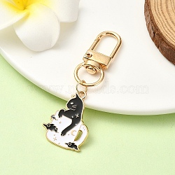 Coffee Cup with Cat Alloy Enamel Pendant Decoration, with Alloy Swivel Clasps, White, 53mm(HJEW-YW00025-02)