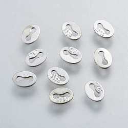 925 Sterling Silver Chain Tabs, Oval Carved S925, Platinum, 5.5x4x0.3mm, Hole: 1x4mm(STER-K037-044A)