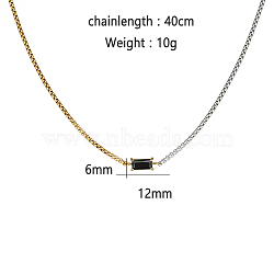 Stainless Steel Double Color Box Chain Rectangle Cubic Zircon Pendant Necklaces for Women's Daily Outfit, Golden & Stainless Steel Color, Black, 15.75 inch(40cm)(VO3892-2)