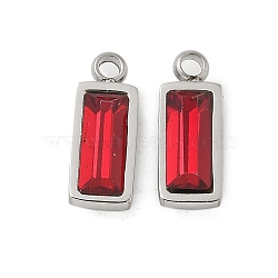 304 Stainless Steel Charm, with Glass, Rectangle, Red, 11x4.5x3.5mm, Hole: 1.4mm(STAS-L022-242P-07)