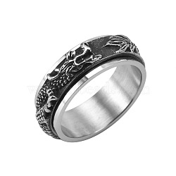 Dragon Stainless Steel Rotating Finger Ring, Fidget Spinner Ring for Calming Worry Meditation, Antique Silver, US Size 9(18.9mm)(PW-WG19507-03)