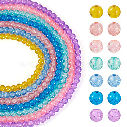 Pandahall 7 Strands 7 Colors Baking Painted Transparent Crackle Glass Bead Strands, Round, Mixed Color, 8mm, Hole: 1.3~1.6mm, about 100pcs/strand, 31.40 inch(79.76cm), 1 Strand/color(DGLA-TA0001-02)