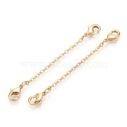 Brass Cable Chain Chain Extender, End Chains with Double Lobster Claw Clasps, Real 18K Gold Plated, 45~50x2mm(KK-ZX024-37G-C)