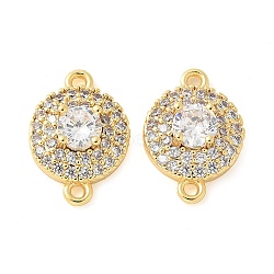 Brass Micro Pave Cubic Zirconia Connector Charms, Flat Round, Real 18K Gold Plated, 13x9x4mm, Hole: 1mm(KK-U056-31G)