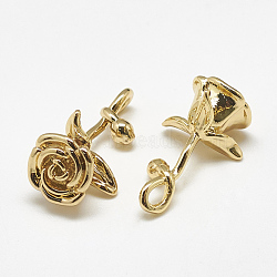 Brass Pendants, Rose, Real 18K Gold Plated, 21x11x11mm, Hole: 2.5x1mm(KK-S347-019)