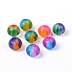 Spray Painted Glass European Beads, Large Hole Beads, Rondelle, Mixed Color, 12x9mm, Hole: 3mm(X-DGLA-R016-12mm-M)