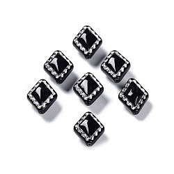 Opaque Acrylic Beads, Metal Enlaced, Rhombus, Black, 18x14x9.5mm, Hole: 1.5mm, about 530pcs/500g(OACR-G016-10)