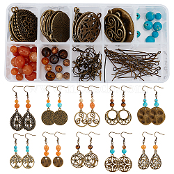 SUNNYCLUE DIY Dangle Earring Making Kits, Including Tibetan Style Alloy Pendants & Pendant Rhinestone Settings, Gemstone Beads, Brass Earring Hooks, Iron Eye Pin, Antique Bronze(DIY-SC0014-03AB)