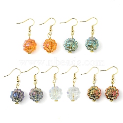 Sunflower Glass Dangle Earrings, Real 18K Gold Plated 304 Stainless Steel Earrings, Mixed Color, 38.5x15mm(EJEW-JE05305)