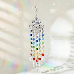 Glass Wind Chimes, Suncatcher Pendant Decorations, Hamsa Hand, 480mm(WICH-PW0001-26A)