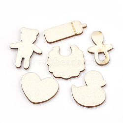 Wooden Cabochons, Laser Cut Wood Shapes, Mixed Shape, PapayaWhip, 24~35x12~31x2.5mm(WOOD-S040-75)