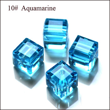 Imitation Austrian Crystal Beads, Grade AAA, Faceted, Cube, Deep Sky Blue, 8x8x8mm(size within the error range of 0.5~1mm), Hole: 0.9~1.6mm