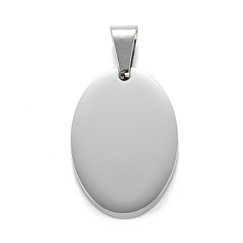 304 Stainless Steel Pendants, Stamping Blank Tag, Manual Polishing, Oval, Stainless Steel Color, 27.8x18.8x3mm, Hole: 4.5x8mm