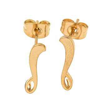 Ion Plating(IP) 304 Stainless Steel Stud Earring Findings, with Vertical Loop, Hollow Twist, Golden, 16x3.5mm, Hole: 2.2mm, Pin: 0.7mm