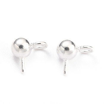 304 Stainless Steel Ball Post Stud Earring Findings, with Loop and 316 Surgical Stainless Steel Pin, Silver, 5x5x3mm, Hole: 1.5mm, Pin: 0.6mm