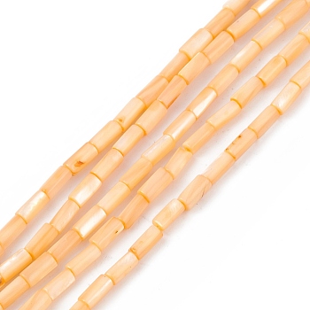 Natural Freshwater Shell Dyed Beads Strands, Column, PeachPuff, 8x4mm, Hole: 0.8mm, about 46pcs/strand, 14.96''(38cm)