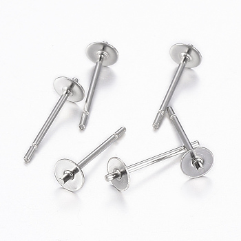 304 Stainless Steel Stud Earring Findings, For Half Drilled Beads, Stainless Steel Color, 13.5x4mm, Pin: 0.8mm