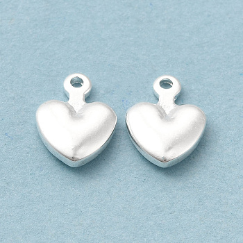 Brass Charms, Cadmium Free & Lead Free, Heart Charm, 925 Sterling Silver Plated, 9x6.5x2mm, Hole: 1mm