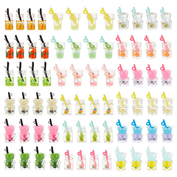64Pcs 18 Styles Resin Bottle Drink Pendants, Imitation Bubble Tea/Boba Milk Tea Charms with Polymer Clay Inside, Mixed Color, 24~32x12.5~14x10~13mm, Hole: 1.8mm, 4pcs/style