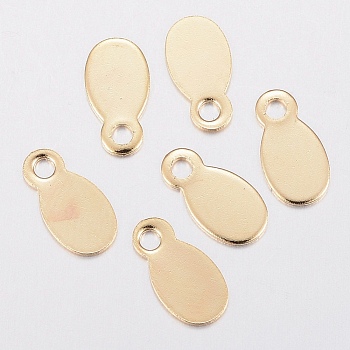 201 Stainless Steel Charms, Stamping Blank Tag, Oval, Real 24k Gold Plated, 10.5x5.5x0.5mm, Hole: 1.5mm