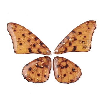 Translucent Resin Pendants Set, with Gold Foil, Butterfly Wing Charm, Peru, 23~39x19.5~24x2.5mm, Hole: 1mm, 4pcs/set