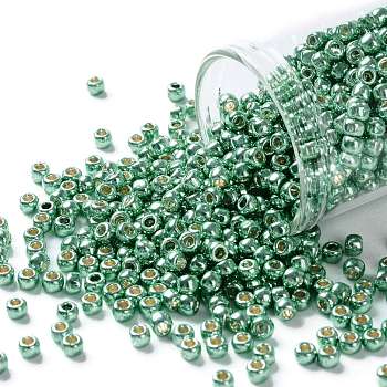 TOHO Round Seed Beads, Japanese Seed Beads, (PF561) PermaFinish Teal Aqua Metallic, 8/0, 3mm, Hole: 1mm, about 222pcs/10g