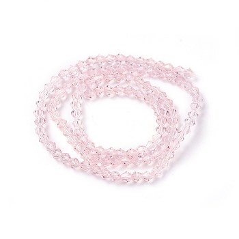 Imitation Crystal Glass Beads Strand, Faceted, Cone, Pink, 4x4mm, Hole: 0.8mm, about 100~110pcs/strand, 16.5~17.5 inch(42~44.5cm)