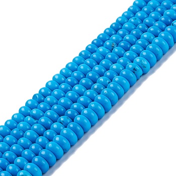 Natural Magnesite Beads Strands, Dyed, Flat Round, Dodger Blue, 6.5x3.5mm, Hole: 0.7mm, 15.55~15.75 inch(39.5~40cm)