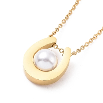 Plastic Imitation Pearl Teardrop Pendant Necklace, Ion Plating(IP) 304 Stainless Steel Jewelry for Women, Golden, 16.14 inch(41cm)