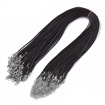 Waxed Cotton Cord Necklace Making, with Alloy Lobster Claw Clasps and Iron End Chains, Platinum, Coconut Brown, 44~48cm, 1.5mm