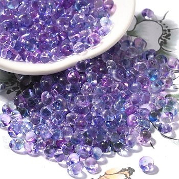 Transparent Baking Paint Glass Seed Beads, Two Tone, Fringe Teardrop Beads, Medium Purple, 5.5x4.5x3.5mm, Hole: 1.2mm, about 2812pcs/pound