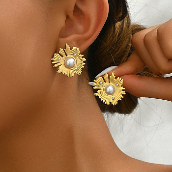 Exaggerated Vintage Style Stainless Steel Coral Flower Earrings for Women, Golden, 25mm