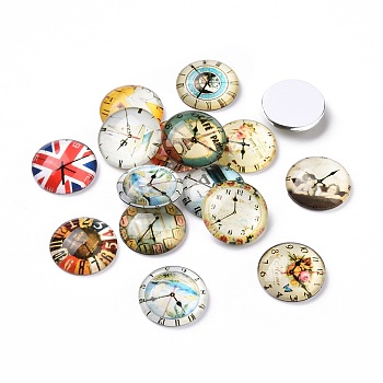 Clock Printed Glass Cabochons, Half Round/Dome, Mixed Color, 20x6mm
