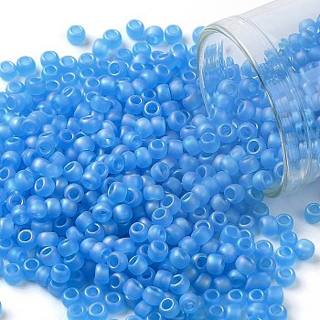 TOHO Round Seed Beads, Japanese Seed Beads, (163BF) Transparent AB Frost Dark Aquamarine, 8/0, 3mm, Hole: 1mm, about 1110pcs/50g