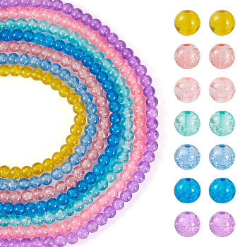 Pandahall 7 Strands 7 Colors Baking Painted Transparent Crackle Glass Bead Strands, Round, Mixed Color, 8mm, Hole: 1.3~1.6mm, about 100pcs/strand, 31.40 inch(79.76cm), 1 Strand/color