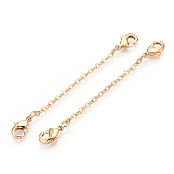 Brass Cable Chain Chain Extender, End Chains with Double Lobster Claw Clasps, Real 18K Gold Plated, 45~50x2mm