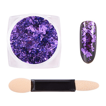 Flake Foil Nail Art Glitter Powder, Nail Art Decoration, with One Brush, Blue Violet, 30x30x17mm, about 0.3g/box
