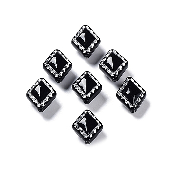 Opaque Acrylic Beads, Metal Enlaced, Rhombus, Black, 18x14x9.5mm, Hole: 1.5mm, about 530pcs/500g