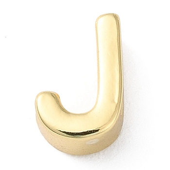 Rack Plating Brass Slide Charms, Cadmium Free & Lead Free, Real 18K Gold Plated, Letter, Letter J, 8x5.5x3.5mm, Hole: 1.4mm and 1.2mm